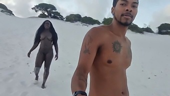 Black Cobra Ejaculates In Mulatto'S Ass After Coming Out Of Moist Sand