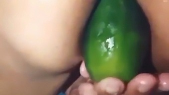 Stepmom Flaunts Her Open Ass While Using A Big Cucumber