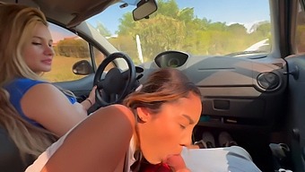 Two Brunettes Seduce Me In Their Car And Give Me An Intense Blowjob