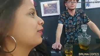 Bruna And Manuh Cortez Have Sex With Barman Malvadinho Who Struggles To Handle Her Large Breasts And Seeks Help From Malvado