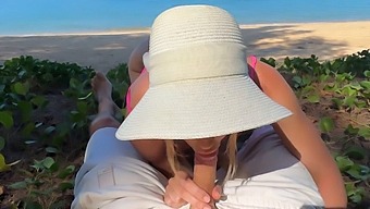 Russian Couple'S Beach Adventure With A Horny Blonde